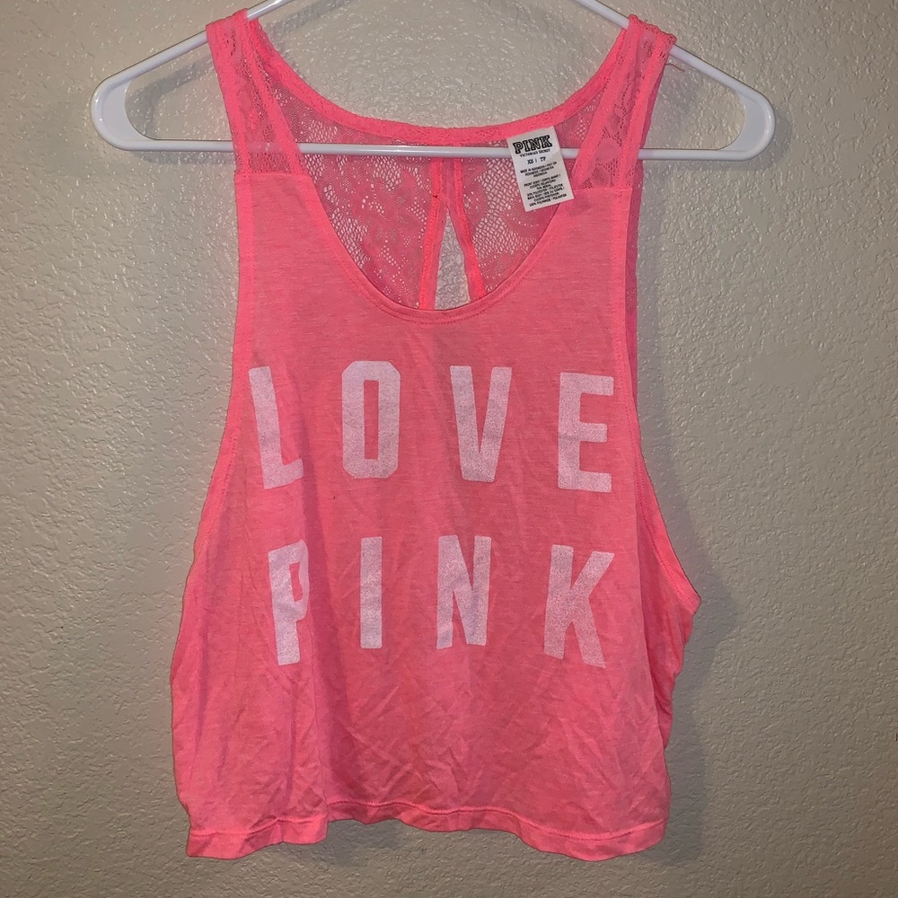 Hot pink PINK tank top with lace back NWOT